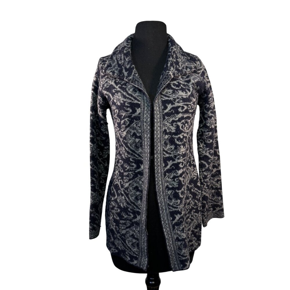 A. Ida Size Small Wool Blend Blue and Gray Pattern Cardigan Sweater